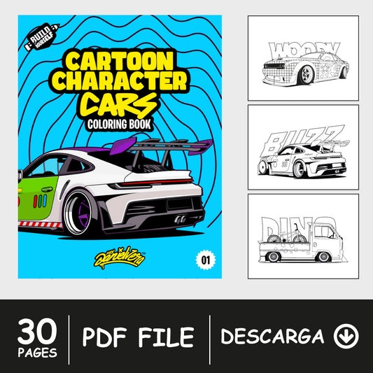 (DIGITAL VERSION - PDF) - CARTOON CHARACTER CARS COLORING BOOK