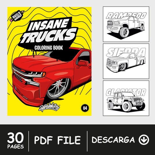 (DIGITAL VERSION - PDF) - INSANE TRUCKS COLORING BOOK